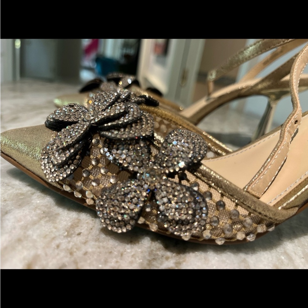 Betsy Johnson Elegant Gold Strappy Heels with Floral Accents - Picture 7 of 7